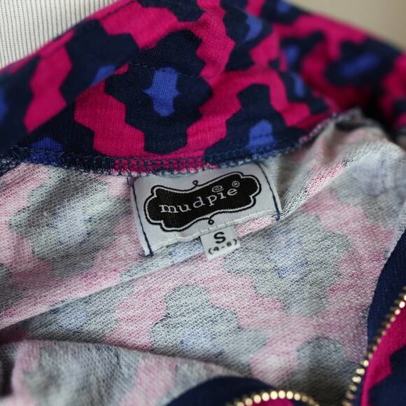 Mud Pie 1/4 Zip Pink Blue Geometric Pullover Lightweight Sweatshirt Size Small - Picture 4 of 4